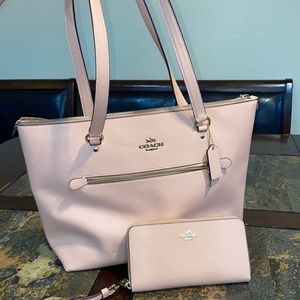 Pink Coach Gallery Tote and Large Zip Around Wallet
